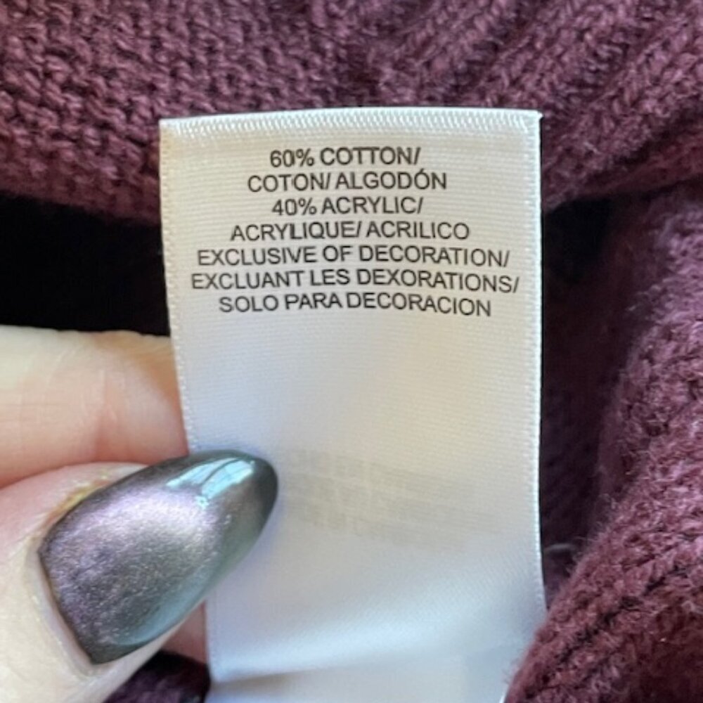 Lucky Brand Floral Embroidered Pointelle Cardigan Sweater Plum Size S - Picture 9 of 9